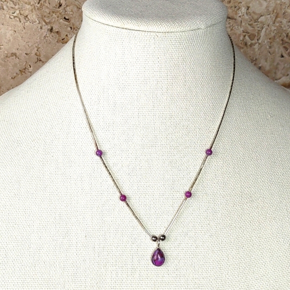 Purple Turquoise/Sterling Silver Necklace & Earrings Set - Picture 1 of 9
